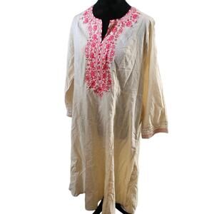 BIBA Embroidered Tunic Dress Cream Red Floral Kurti Kaftan Boho Size 38